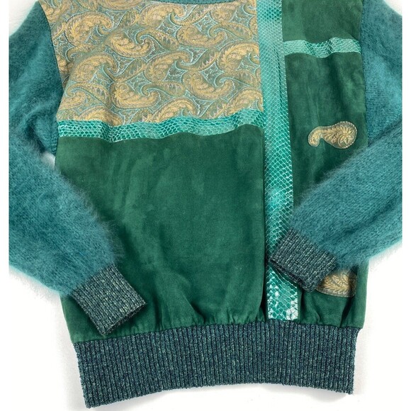 VTG Susan Sandhaus Green Leather Mohair Sweater Womens Medium Avant Garde Funky - Picture 4 of 11
